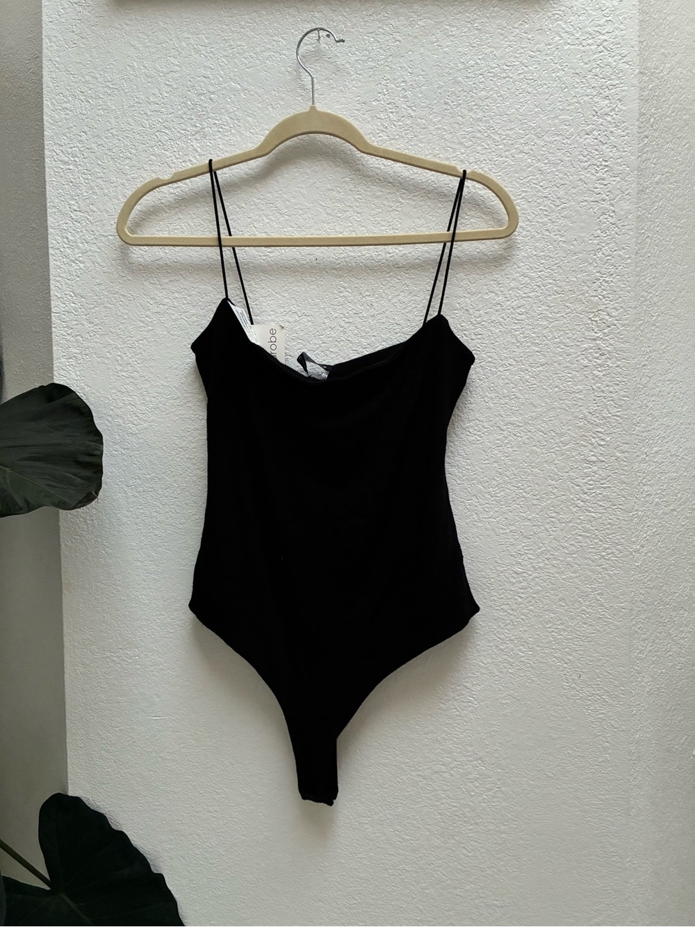 NWT naked wardrobe Black Spaghetti-Strap Scoop Bodysuit Wardrobe Staple Size L